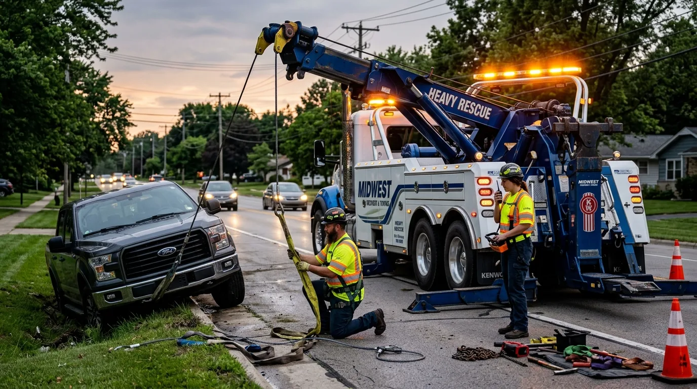 Heavy duty rotator wrecker equipment on scene